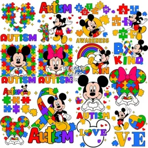 15 Autism Awareness Mouse Cartoon Designs Bundle PNG DXF EPS PDF SVG