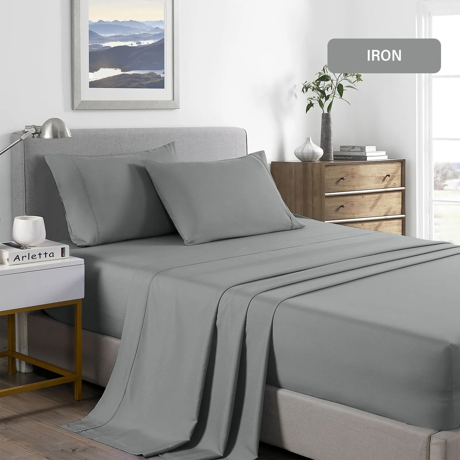 2000 Thread Count Bamboo Cooling Sheet Set | Ultra Soft Bedding | King | Mid Grey