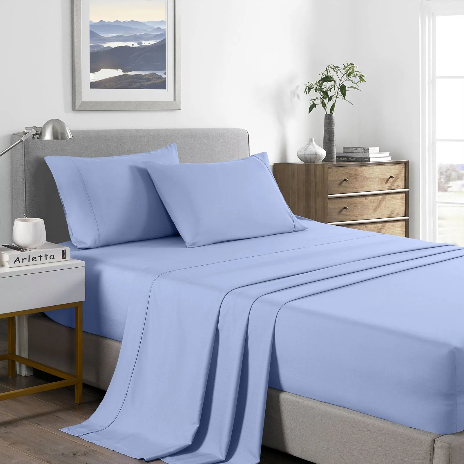 2000 Thread Count Bamboo Cooling Sheet Set | Ultra Soft Bedding | Single | Light Blue