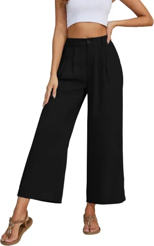 2025 Summer for Women Elastic Waist Wide Leg Cropped Pants Trousers Loose Fit with Pockets