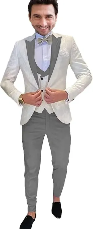3 Piece Wedding Suits for Men Slim Fit One Button Fashion Jacket Vest Pants Suit Set Tuxedo Suit Set