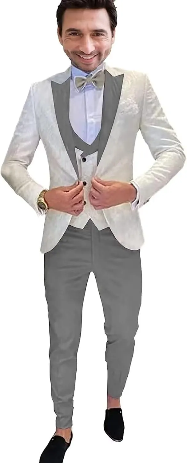 3 Piece Wedding Suits for Men Slim Fit One Button Fashion Jacket Vest Pants Suit Set Tuxedo Suit Set
