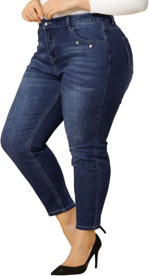 Agnes Orinda Women's Plus Size Denim Jeans Mid Rise Stretch Washed Skinny Casual Pants