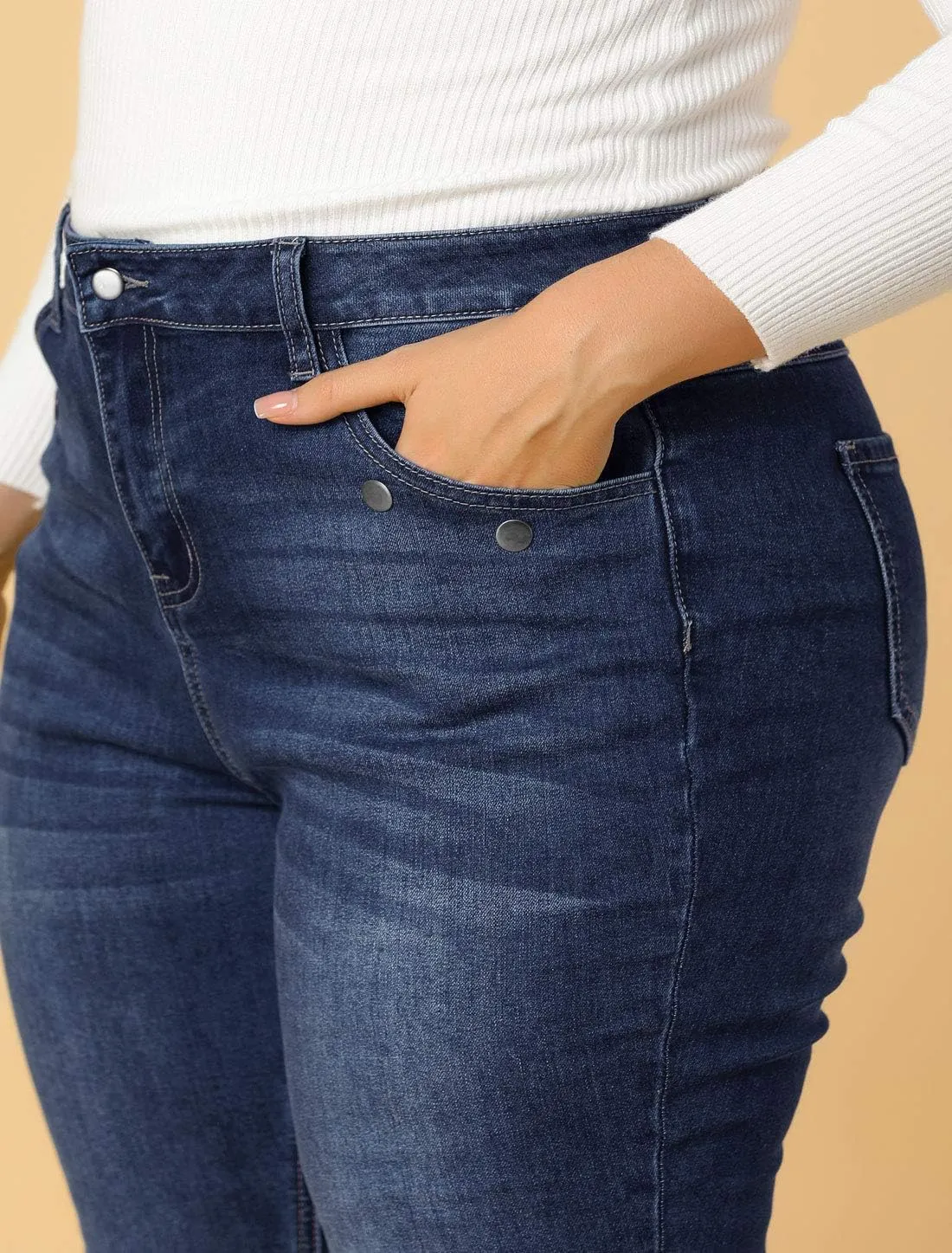 Agnes Orinda Women's Plus Size Denim Jeans Mid Rise Stretch Washed Skinny Casual Pants