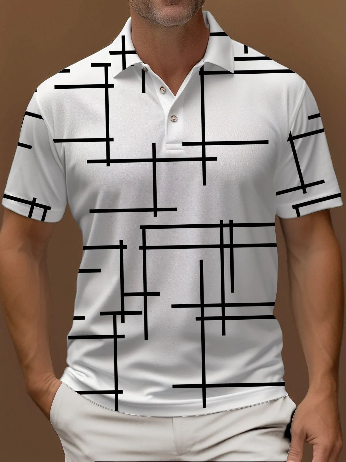 Alohadaddy 50‘s Retro Medieval Geometry Polo Shirt Stretch Comfortable Camp Pullover Polo Shirt Big Tall