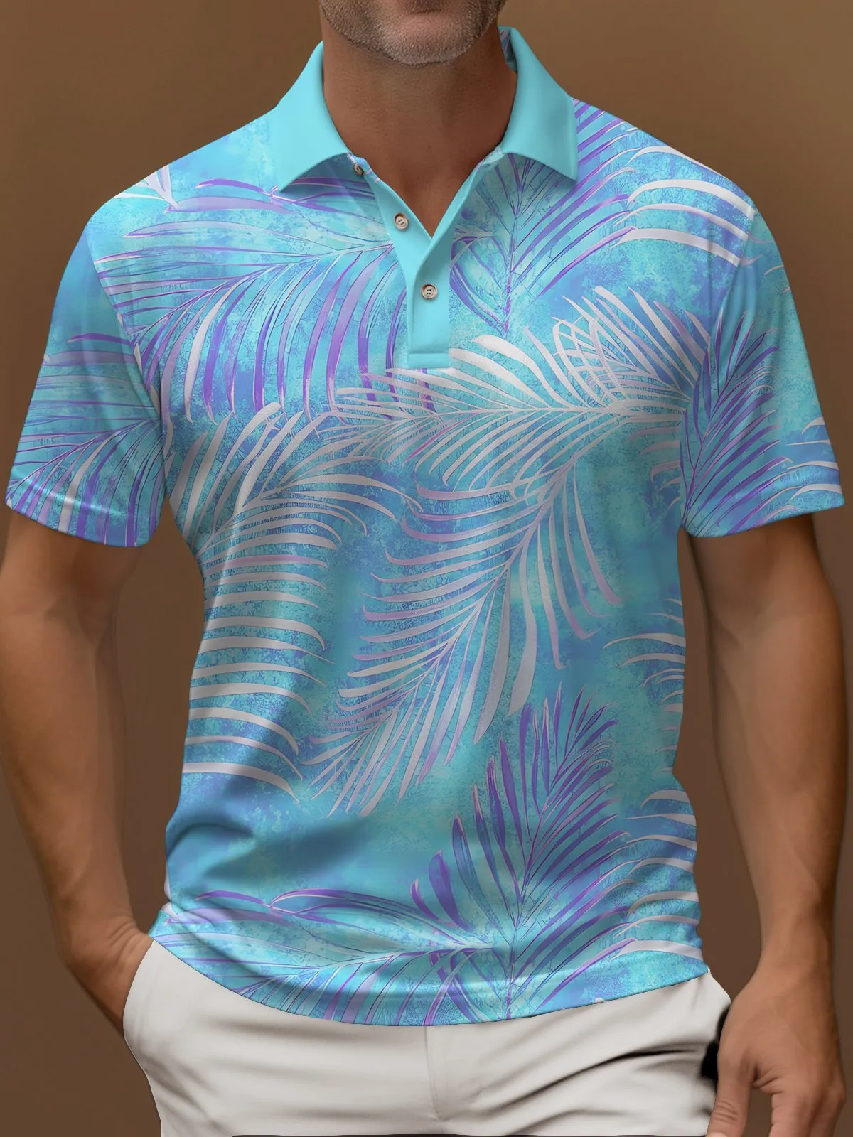 Alohadaddy Hawaiian Gradient Plant Polo Shirt Stretch Comfortable Camping Pullover Polo Shirt Big Tall