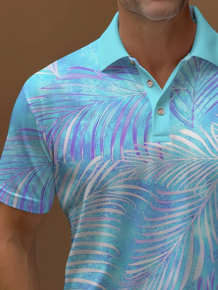 Alohadaddy Hawaiian Gradient Plant Polo Shirt Stretch Comfortable Camping Pullover Polo Shirt Big Tall