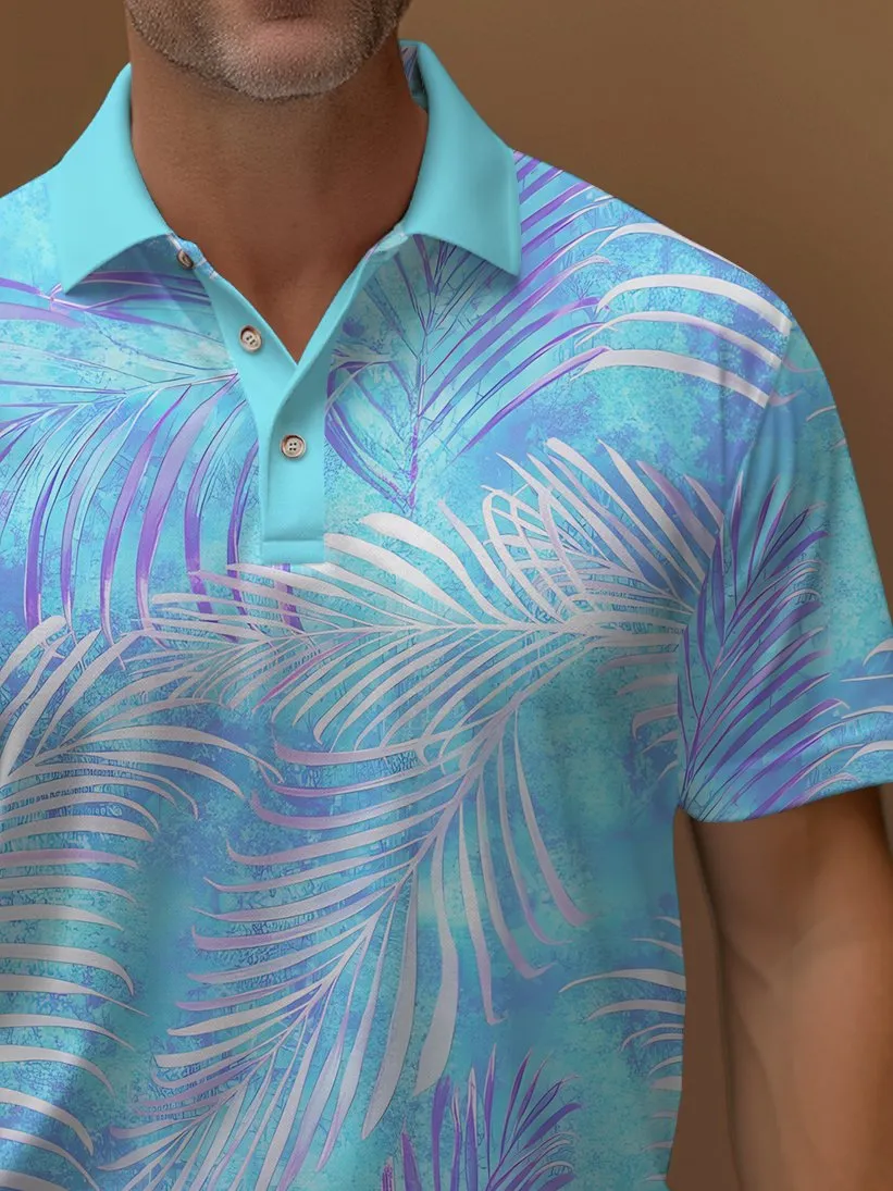 Alohadaddy Hawaiian Gradient Plant Polo Shirt Stretch Comfortable Camping Pullover Polo Shirt Big Tall