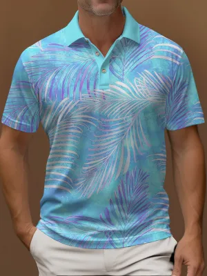 Alohadaddy Hawaiian Gradient Plant Polo Shirt Stretch Comfortable Camping Pullover Polo Shirt Big Tall