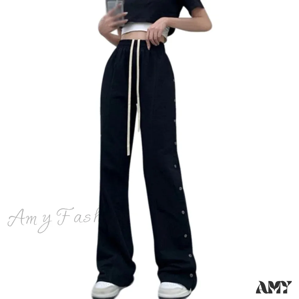 Amy Fashion - Sporty Side Button Wide Leg Track Pants
