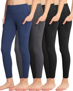 ATHVOTAR Girls Leggings with Pockets: High Waisted Yoga Workout Athletic Dance Running Pants 4 Packs