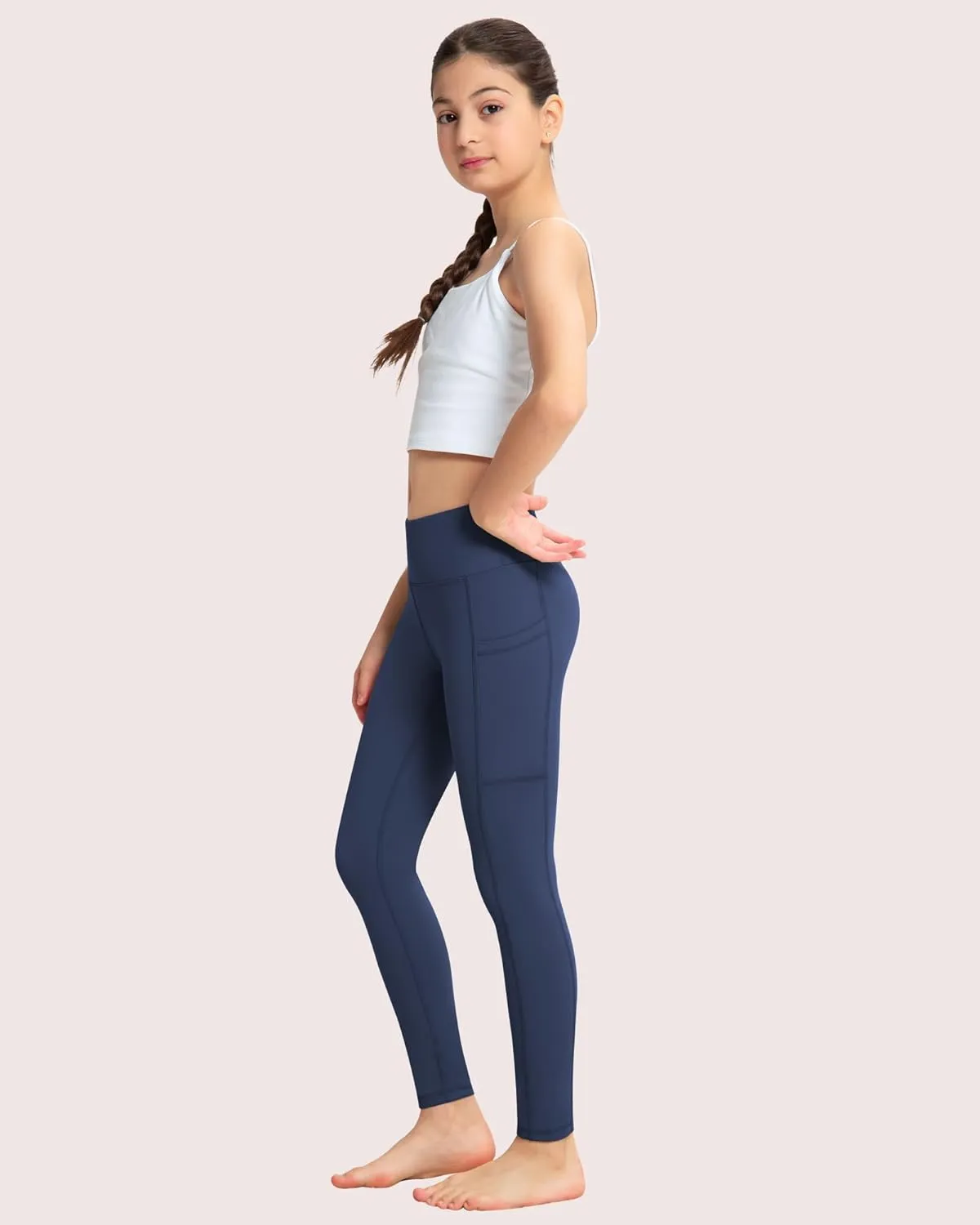ATHVOTAR Girls Leggings with Pockets: High Waisted Yoga Workout Athletic Dance Running Pants 4 Packs