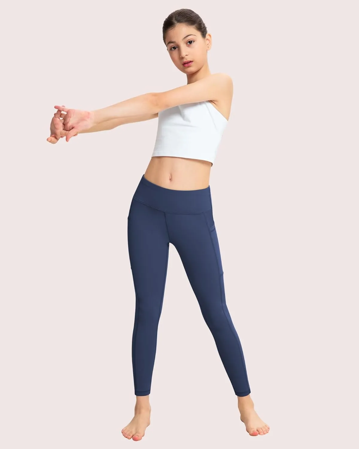 ATHVOTAR Girls Leggings with Pockets: High Waisted Yoga Workout Athletic Dance Running Pants 4 Packs