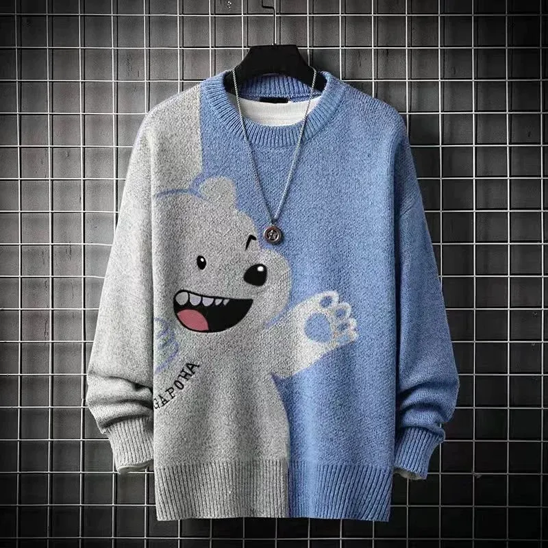 Autumn and Winter Sweater Men's Loose K-style Trendy All-Matching Warm Cotton Knitwear Teenagers Casual Long Sleeves Knitwear round Neck