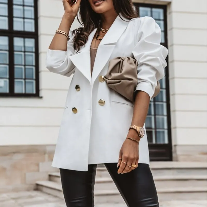 Autumn Casual Solid Color Double Breasted Coats Fashion Lapel Simple