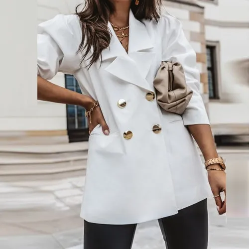 Autumn Casual Solid Color Double Breasted Coats Fashion Lapel Simple