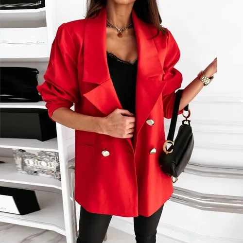 Autumn Casual Solid Color Double Breasted Coats Fashion Lapel Simple