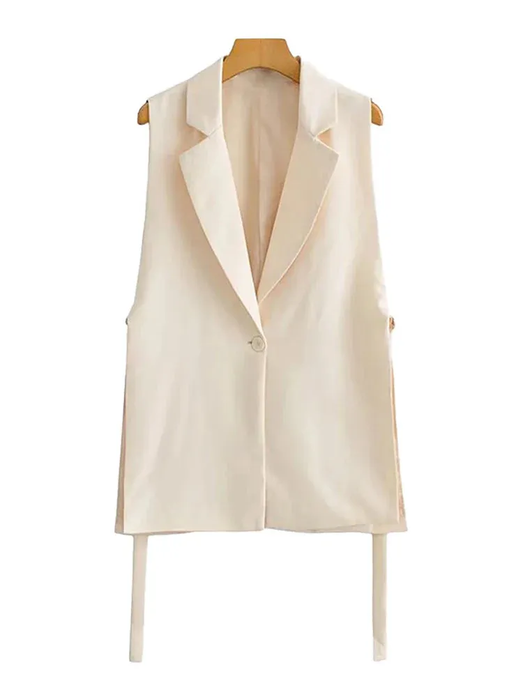 Back To School Joskaa Women Fashion With Taps Side Vents Waistcoat Vintage Sleeveless Front Button Female Outerwear Chic Vest Tops