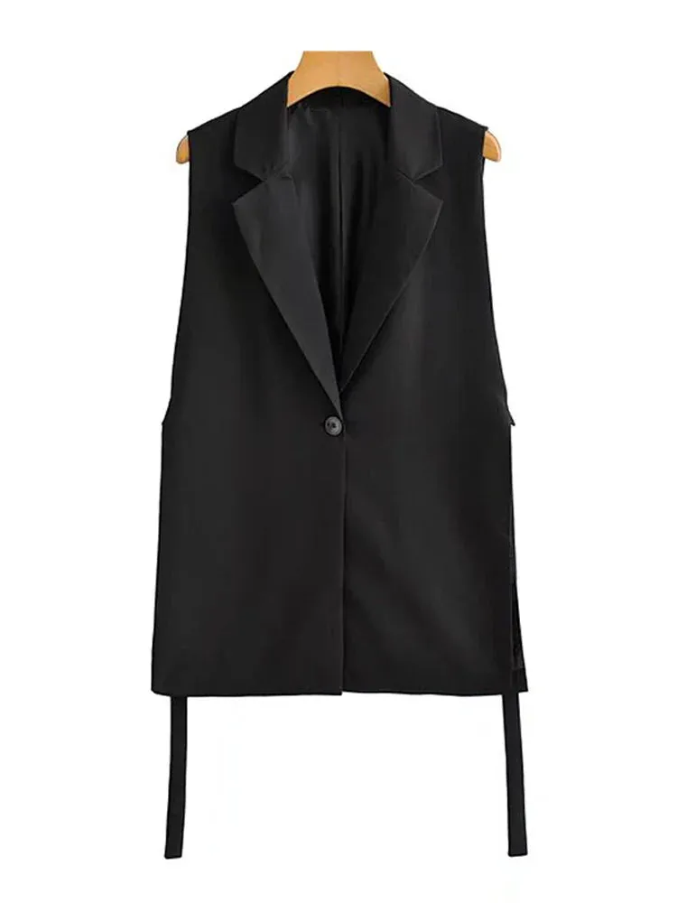 Back To School Joskaa Women Fashion With Taps Side Vents Waistcoat Vintage Sleeveless Front Button Female Outerwear Chic Vest Tops