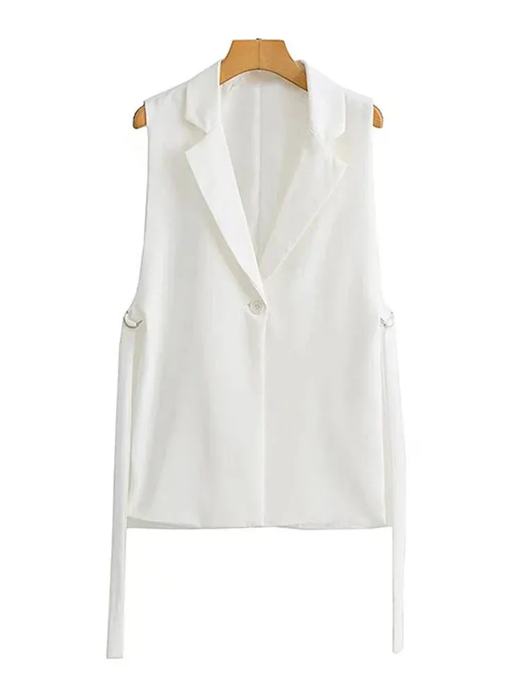 Back To School Joskaa Women Fashion With Taps Side Vents Waistcoat Vintage Sleeveless Front Button Female Outerwear Chic Vest Tops