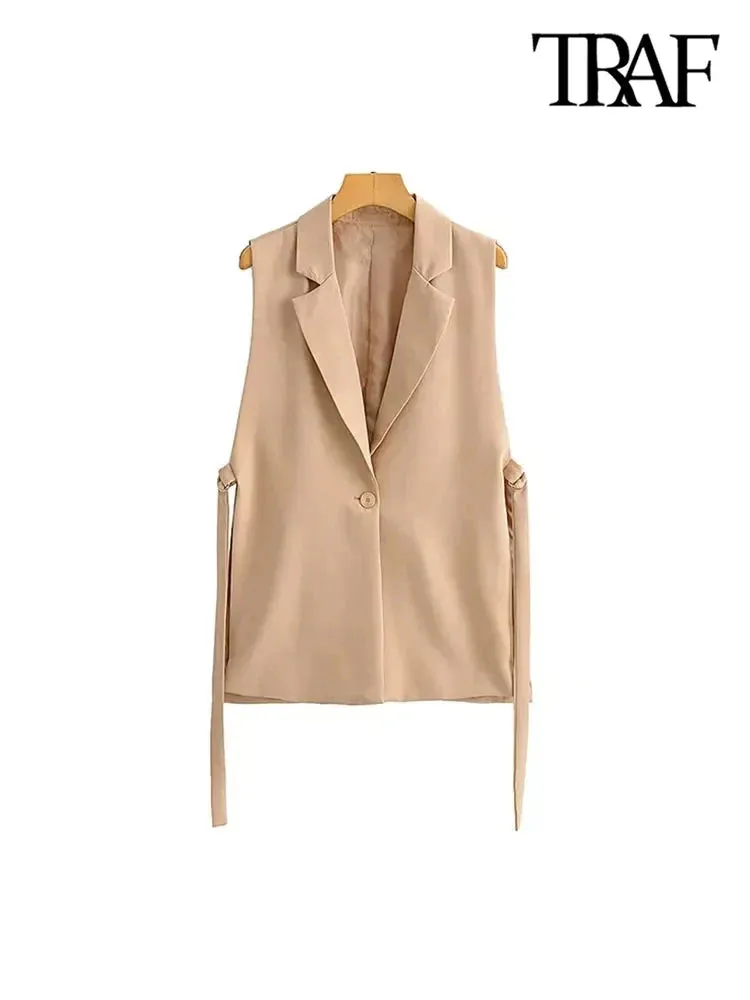Back To School Joskaa Women Fashion With Taps Side Vents Waistcoat Vintage Sleeveless Front Button Female Outerwear Chic Vest Tops
