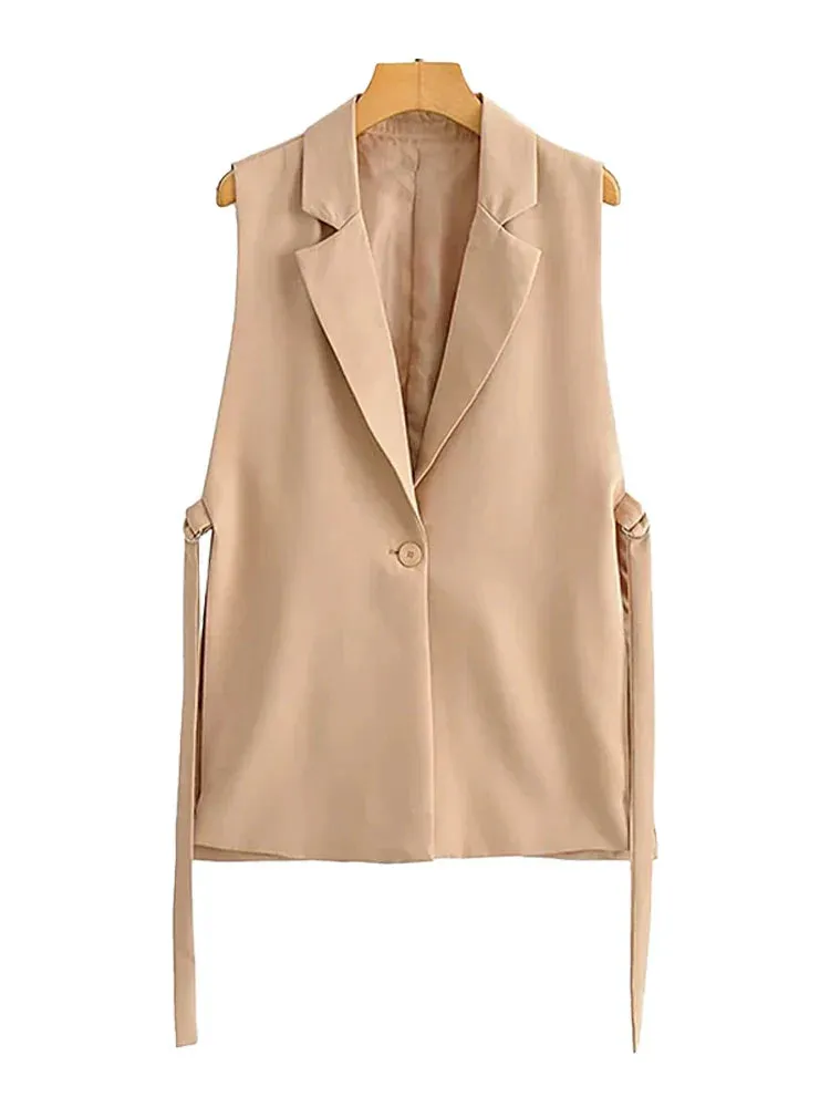 Back To School Joskaa Women Fashion With Taps Side Vents Waistcoat Vintage Sleeveless Front Button Female Outerwear Chic Vest Tops