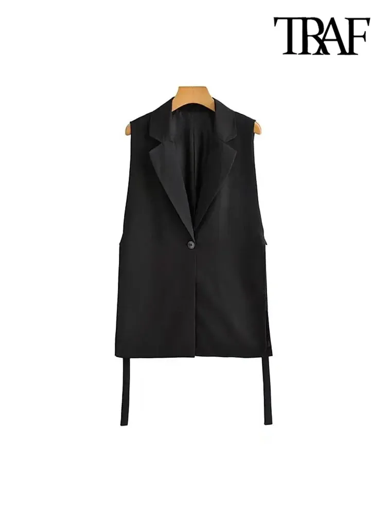 Back To School Joskaa Women Fashion With Taps Side Vents Waistcoat Vintage Sleeveless Front Button Female Outerwear Chic Vest Tops