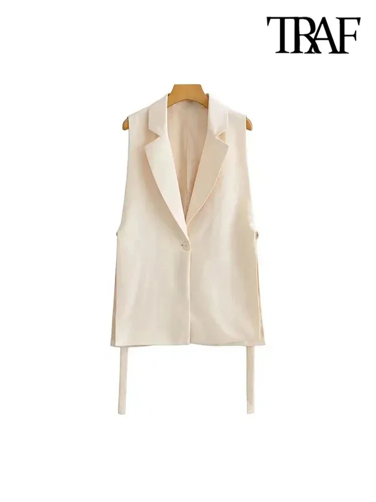 Back To School Joskaa Women Fashion With Taps Side Vents Waistcoat Vintage Sleeveless Front Button Female Outerwear Chic Vest Tops