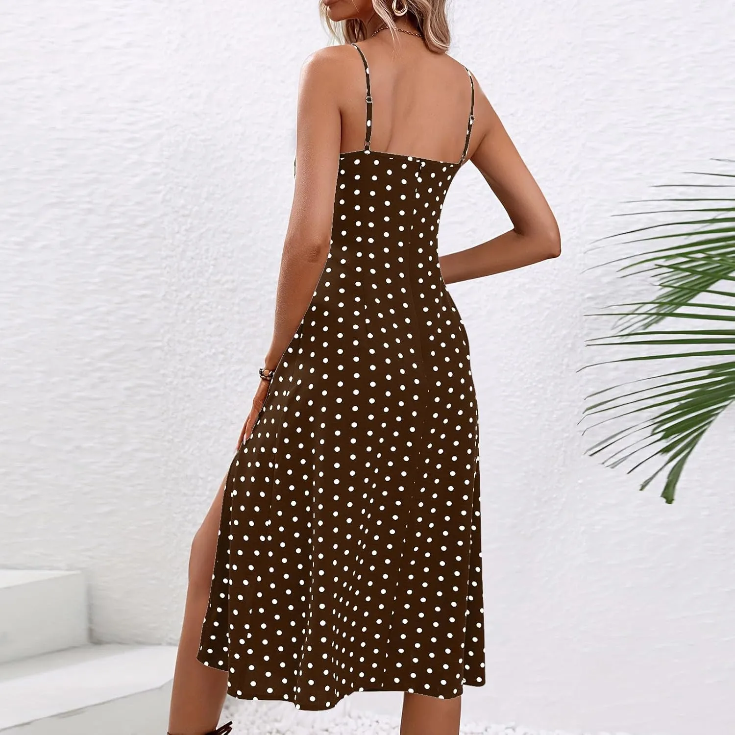 Binmer Women's Sleeveless Bodycon Slip Dress Adjustable Spaghetti Strap Midi Dress Cute Polka Dot Print Club Party Dresses