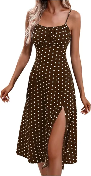 Binmer Women's Sleeveless Bodycon Slip Dress Adjustable Spaghetti Strap Midi Dress Cute Polka Dot Print Club Party Dresses