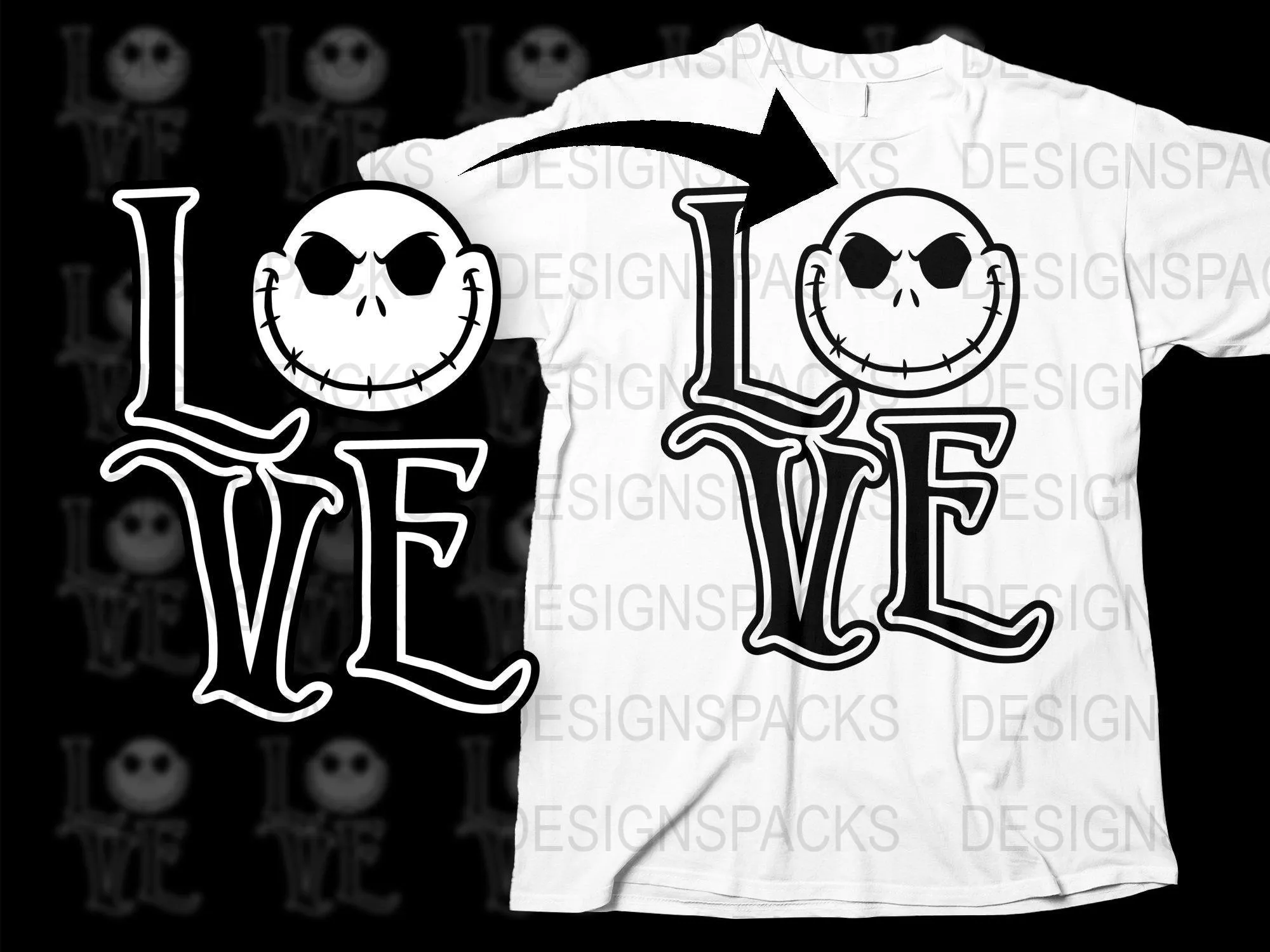 Black Jack Skellington Halloween Love The Nightmare Before Christmas Graphic Png Digital Download