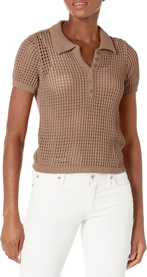 Calvin Klein Women's Open Stitch Cap Sleeve Polo Shirt