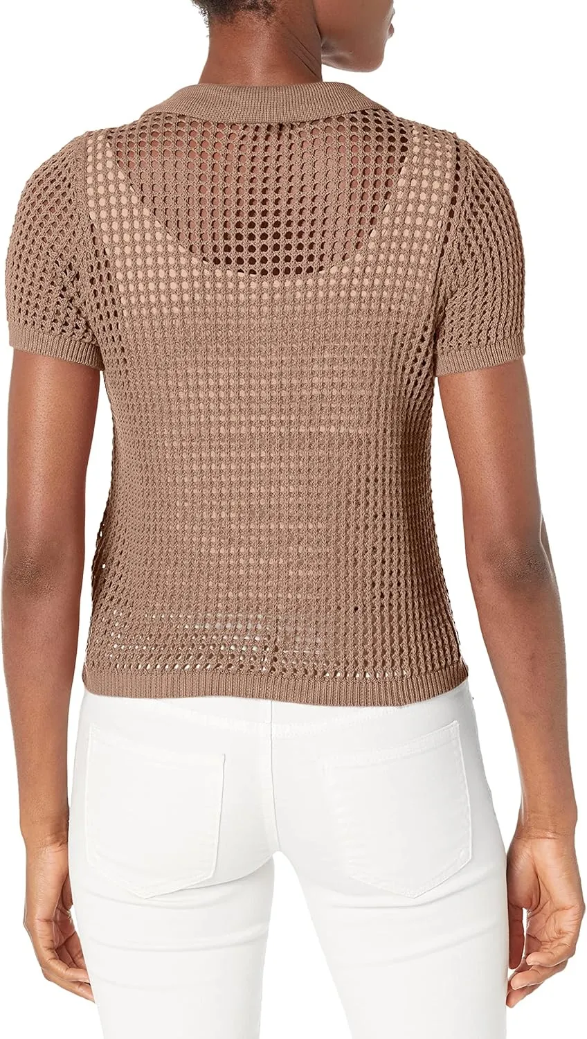 Calvin Klein Women's Open Stitch Cap Sleeve Polo Shirt