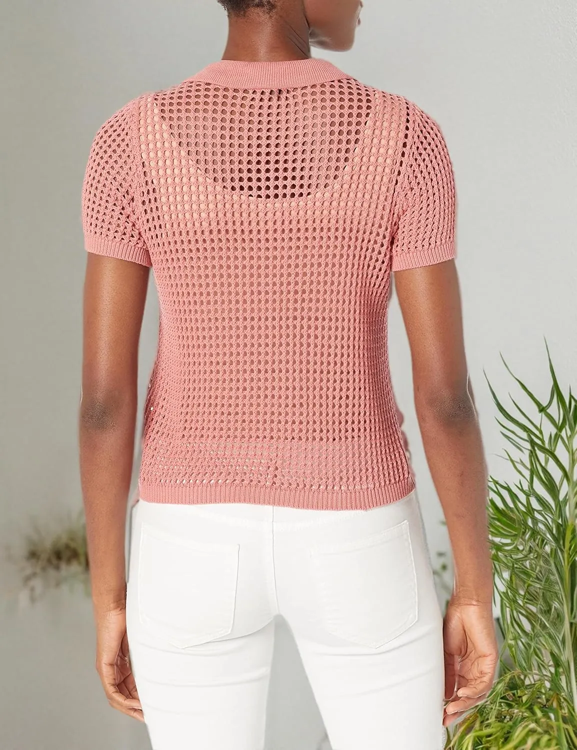 Calvin Klein Women's Open Stitch Cap Sleeve Polo Shirt
