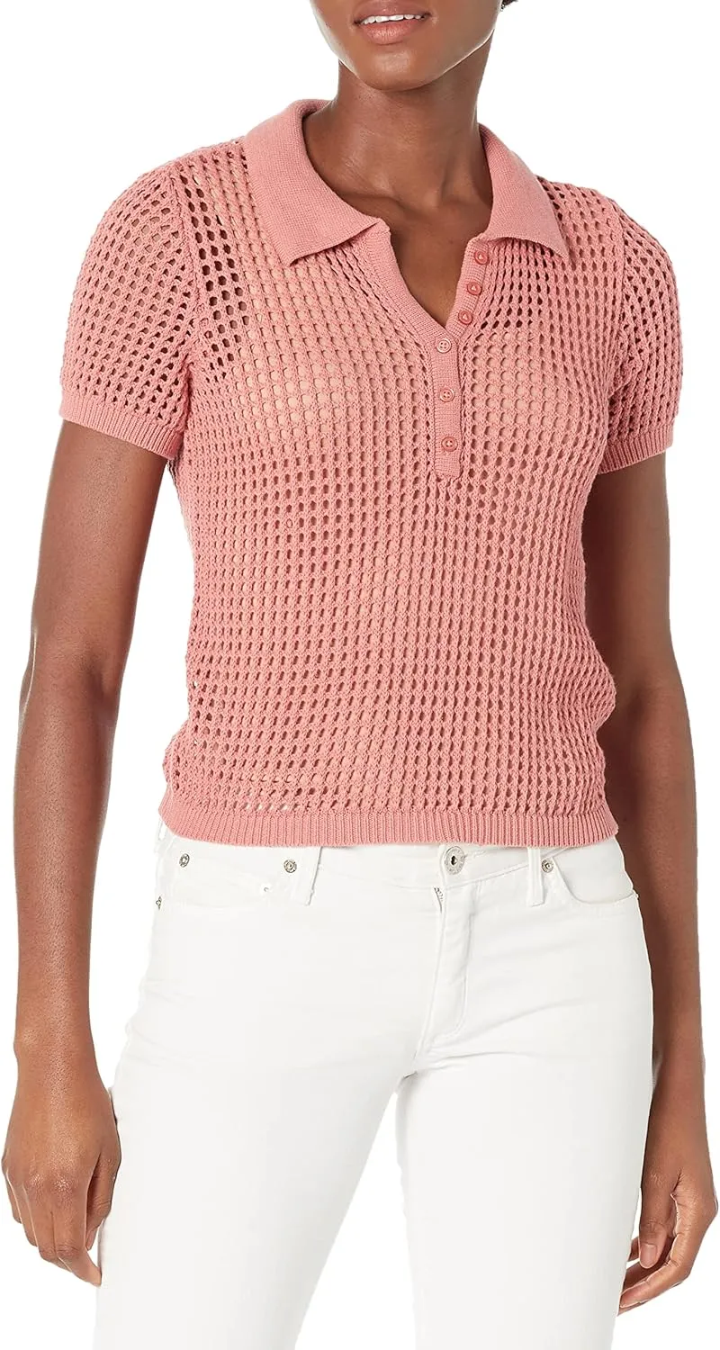 Calvin Klein Women's Open Stitch Cap Sleeve Polo Shirt