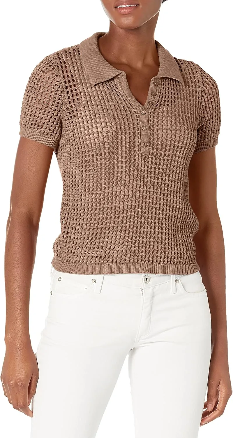 Calvin Klein Women's Open Stitch Cap Sleeve Polo Shirt