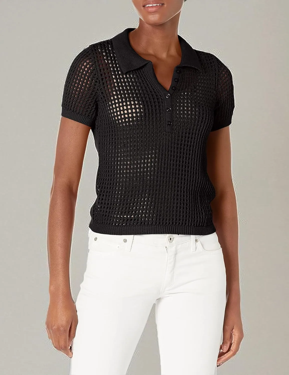 Calvin Klein Women's Open Stitch Cap Sleeve Polo Shirt