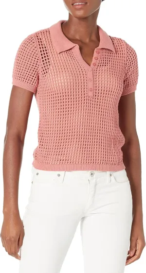 Calvin Klein Women's Open Stitch Cap Sleeve Polo Shirt