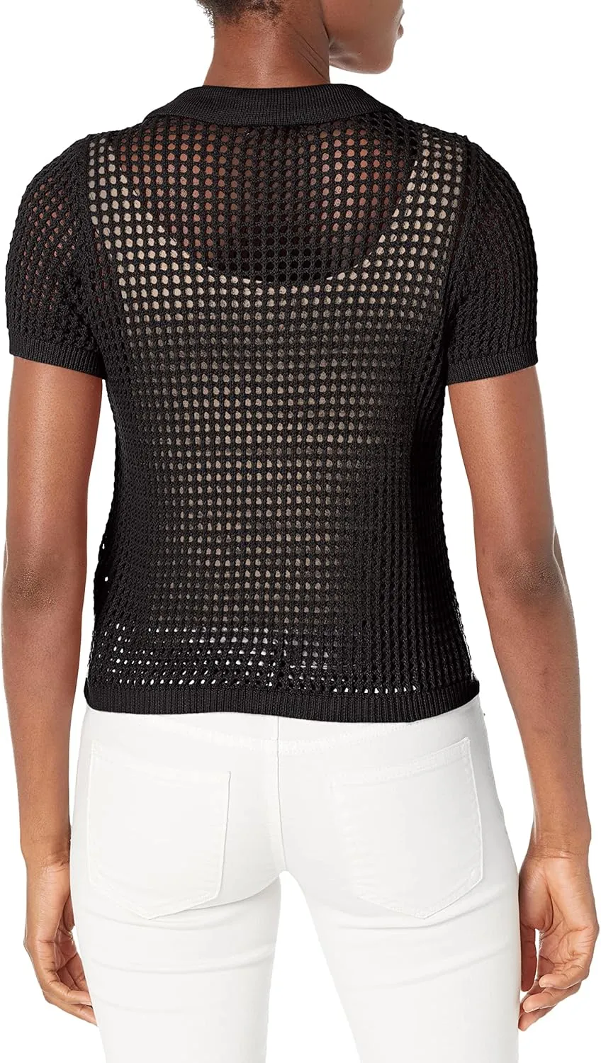 Calvin Klein Women's Open Stitch Cap Sleeve Polo Shirt
