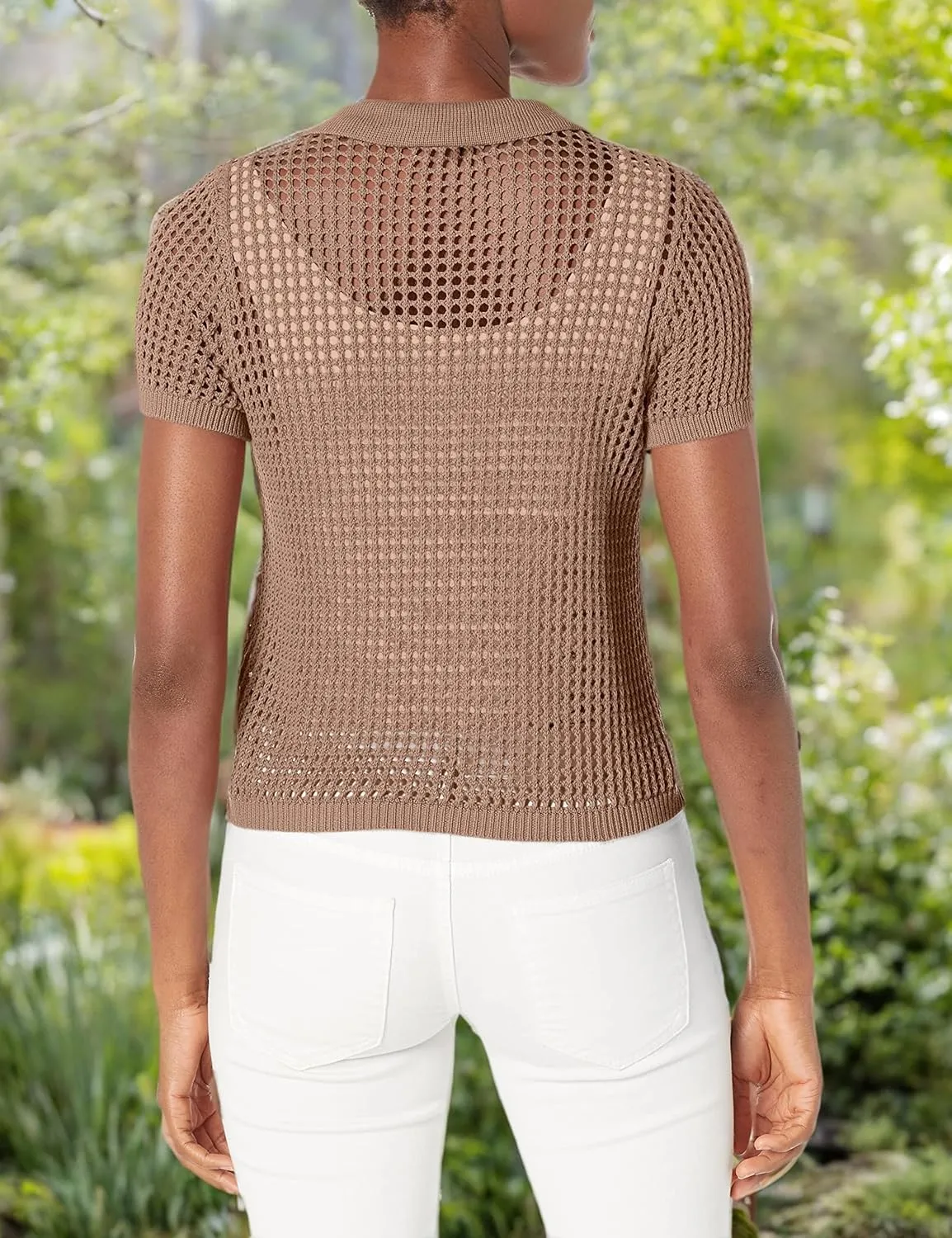 Calvin Klein Women's Open Stitch Cap Sleeve Polo Shirt