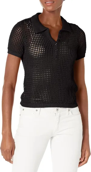 Calvin Klein Women's Open Stitch Cap Sleeve Polo Shirt