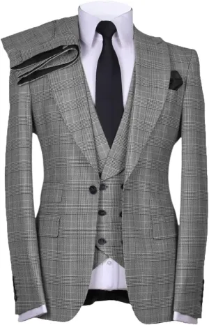 Casual Men's Suits Regular Fit 3 Pieces Double Breasted Plaid Wool Tuxedos Business Blazer Vest Pants Wedding