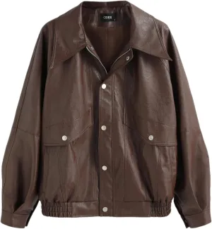 CIDER Faux Leather Zipper Jacket Women's Faux Leather Long Sleeve Zipper Jacket Trendy Cool Casual