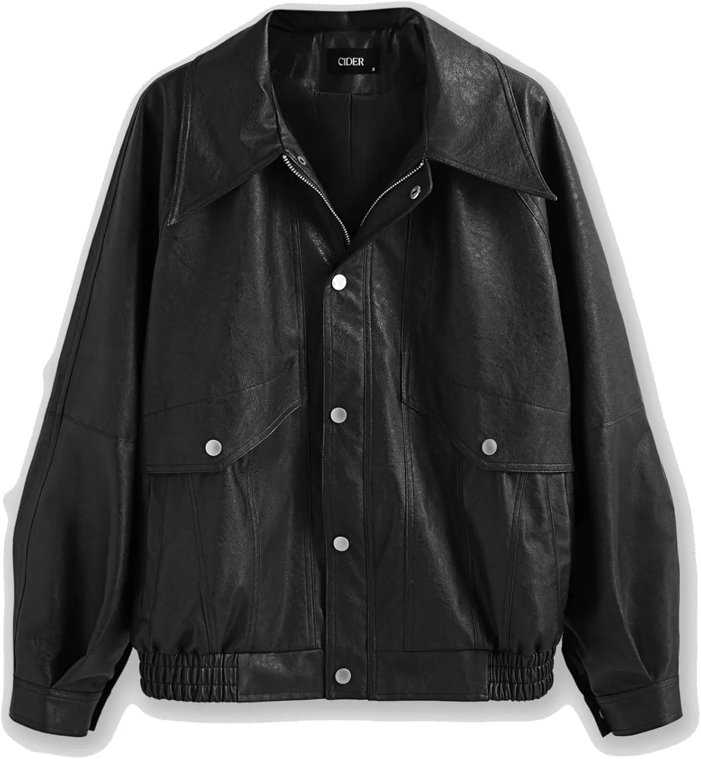 CIDER Faux Leather Zipper Jacket Women's Faux Leather Long Sleeve Zipper Jacket Trendy Cool Casual