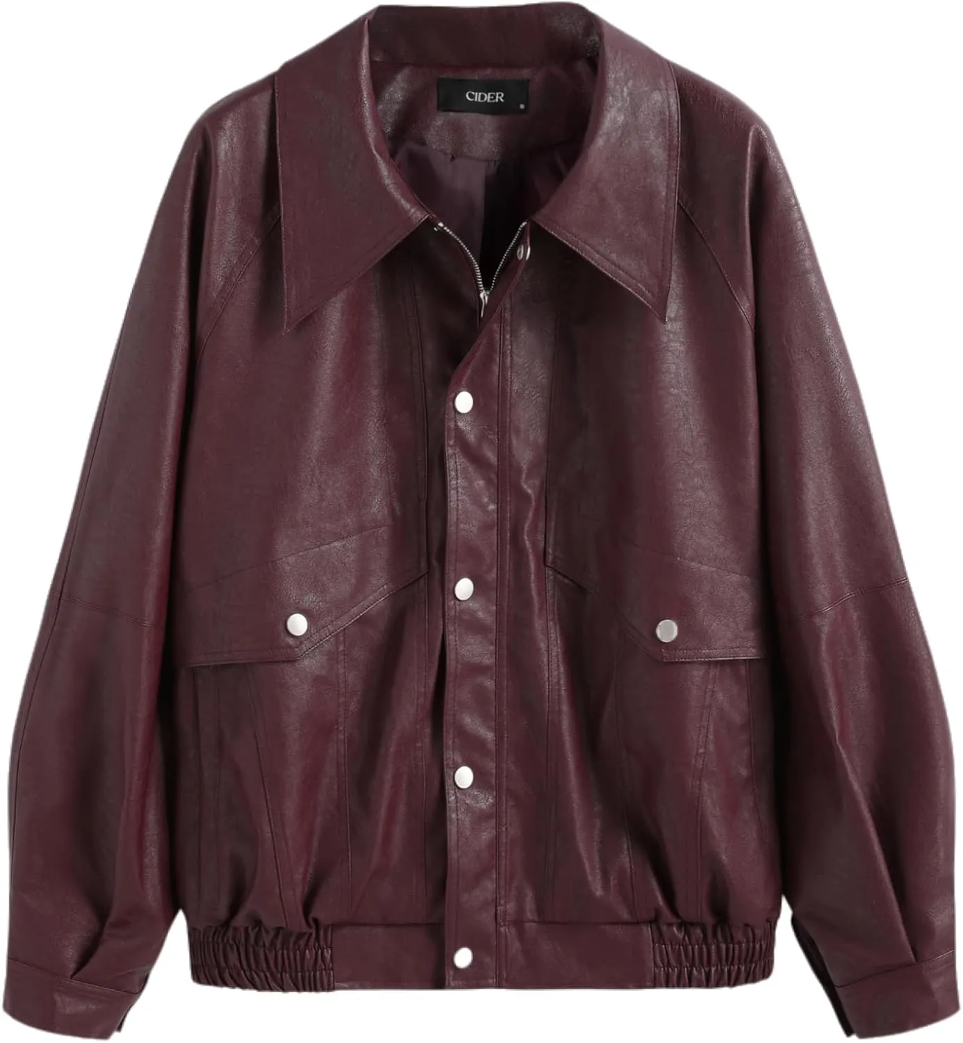 CIDER Faux Leather Zipper Jacket Women's Faux Leather Long Sleeve Zipper Jacket Trendy Cool Casual