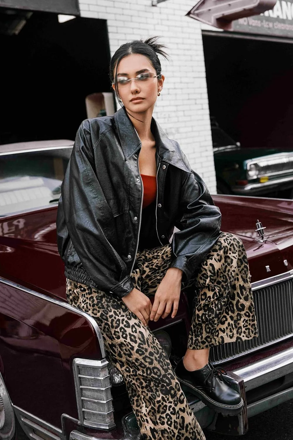 CIDER Faux Leather Zipper Jacket Women's Faux Leather Long Sleeve Zipper Jacket Trendy Cool Casual