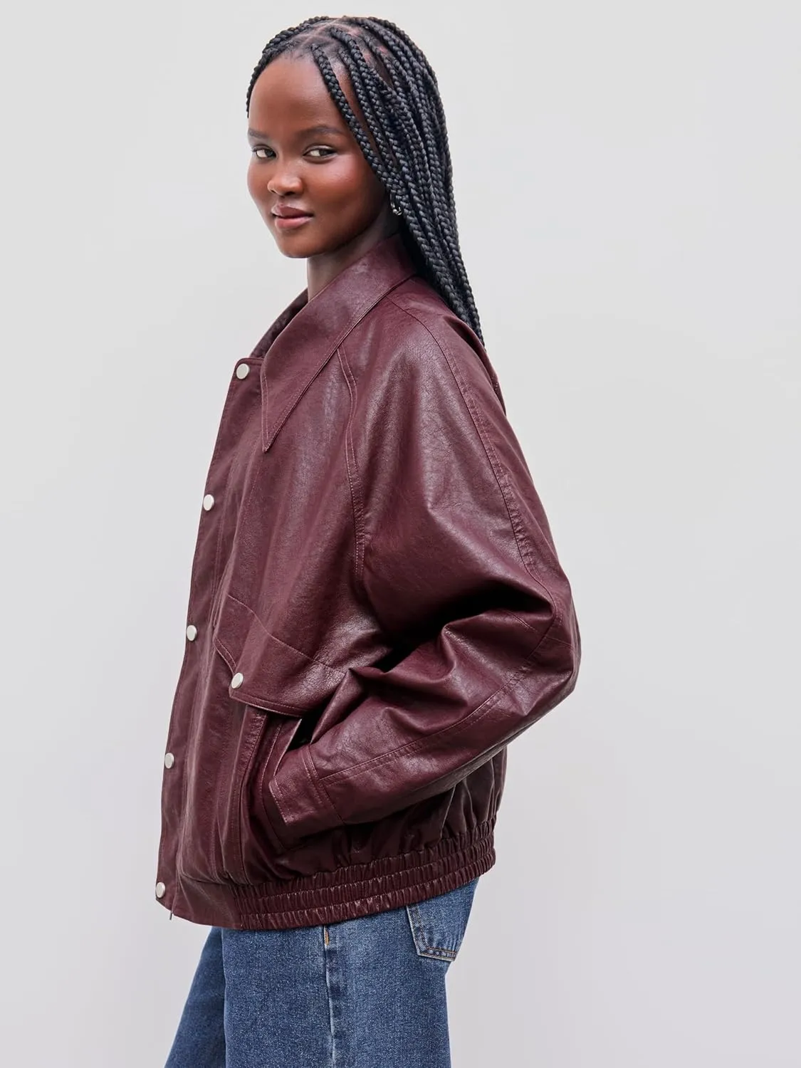 CIDER Faux Leather Zipper Jacket Women's Faux Leather Long Sleeve Zipper Jacket Trendy Cool Casual