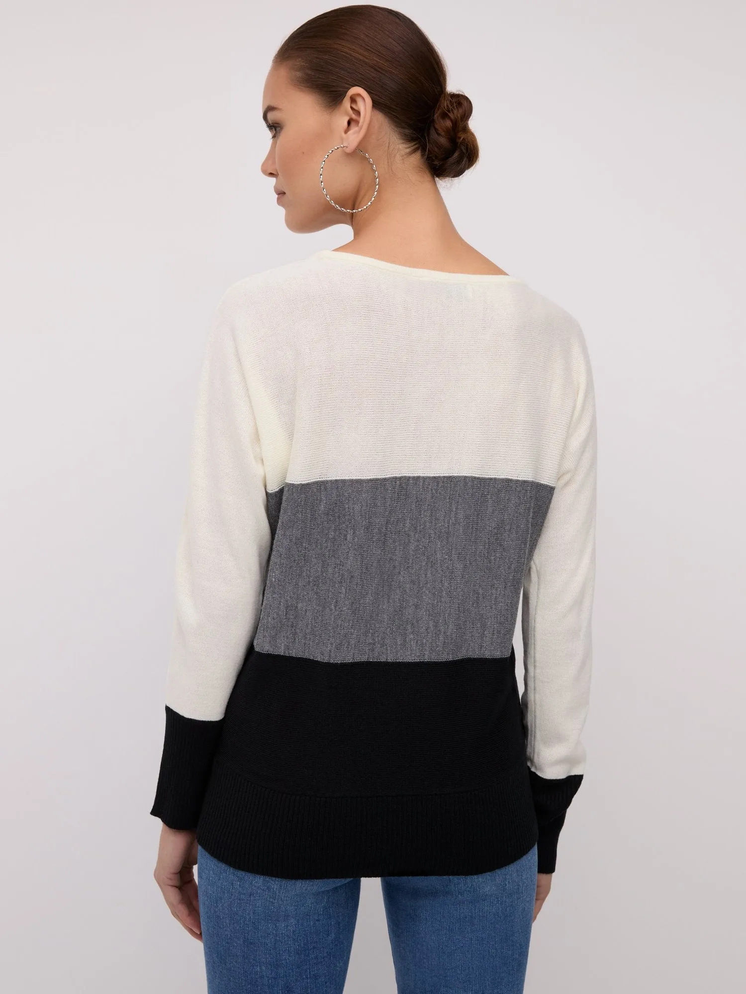 Colorblock Lace-Up Waist Dolman Sweater