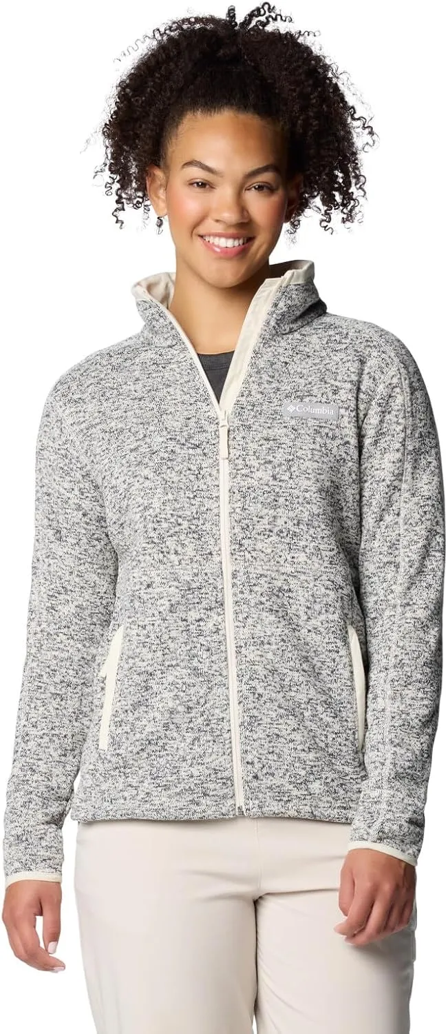 Columbia Womens Sweater Weather II Full Zip Fleece Jacket, Chalk Heather, Large