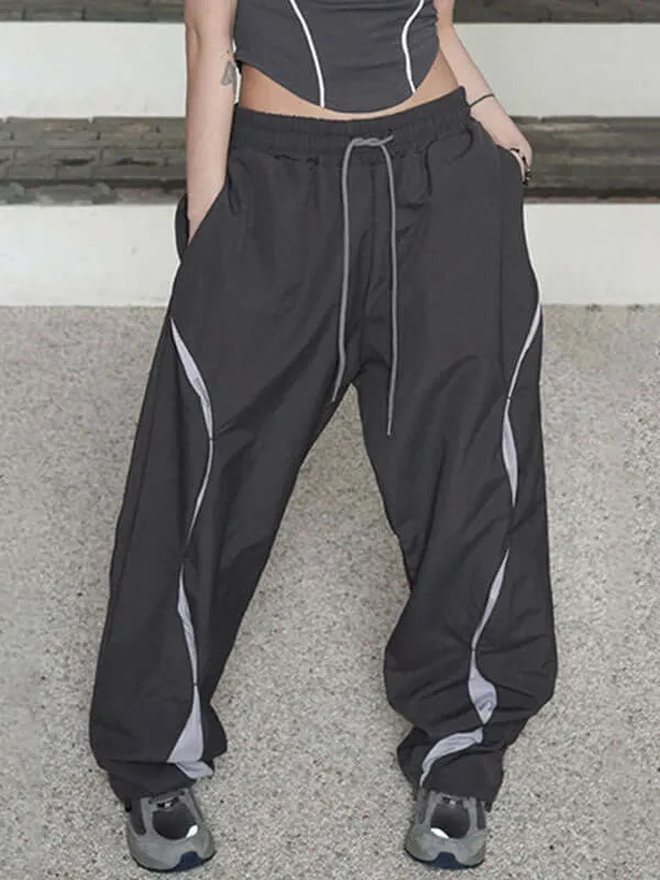 Cool Elastic Waist Color Block Cozy Pants